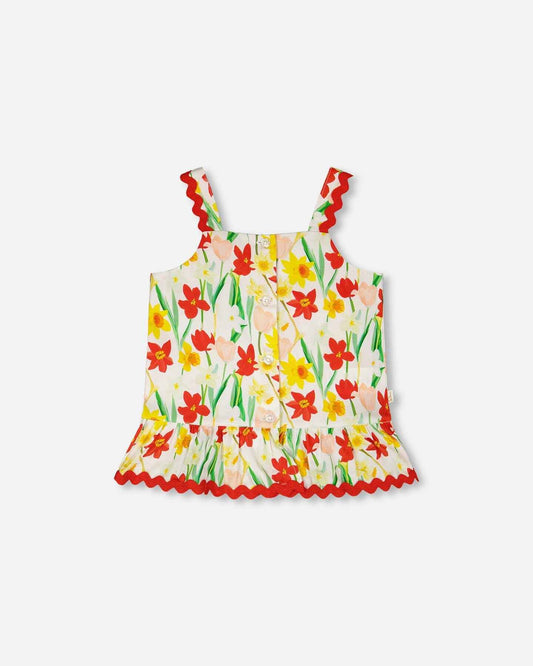 Viscose Top White Daffodil Print