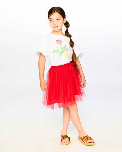Organic Cotton Jersey Top White With Embroidery