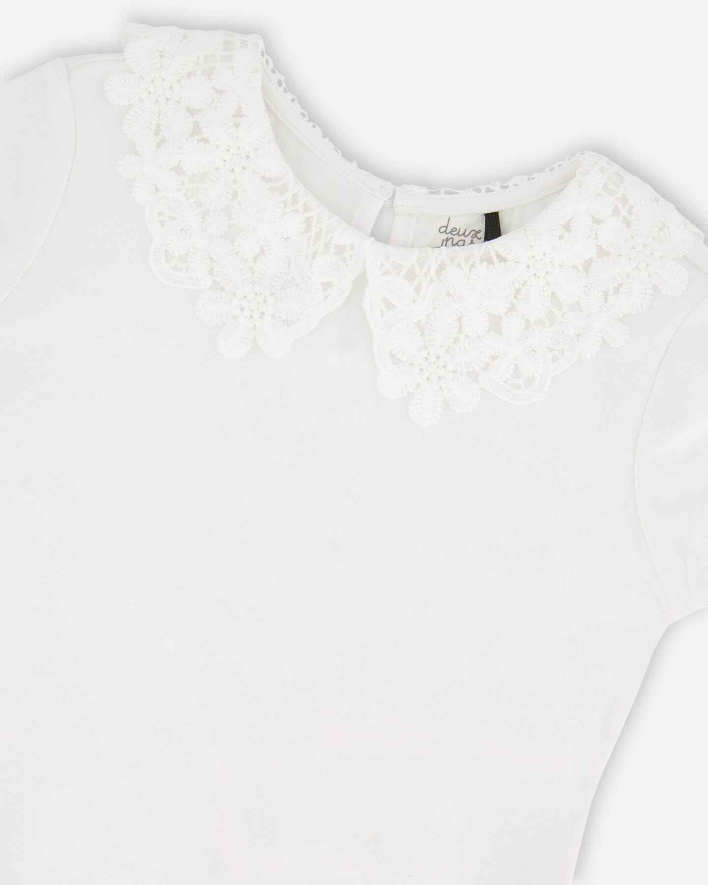 T-Shirt With Crochet Peter Pan Collar White