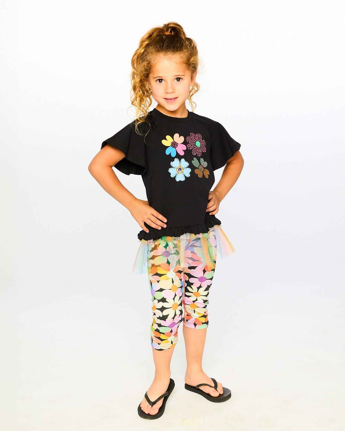 Viscose Leggings Black Printed Flowers