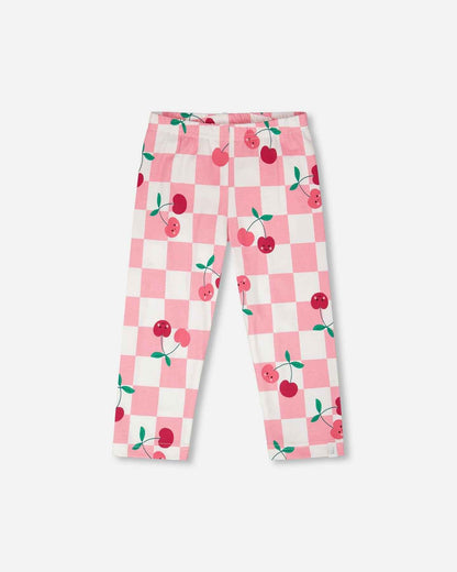 Organic Cotton Jersey Capri Pink Printed Cherries