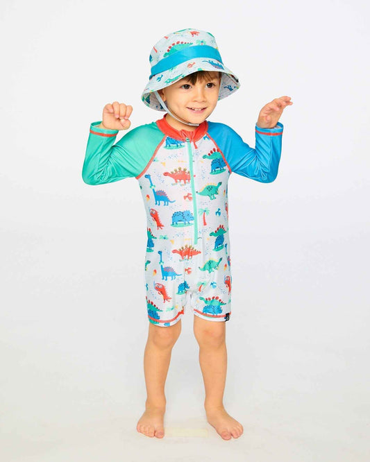 Recycled Polyester Beach Hat Blue Baby Dinosaur Print