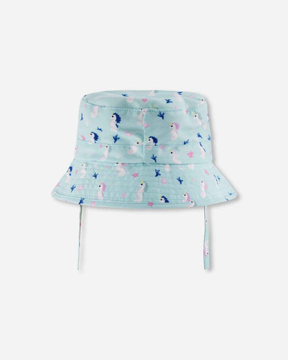 Beach Hat Blue Seahorse Print