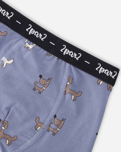 Organic Cotton Boxer Blue Dog Print