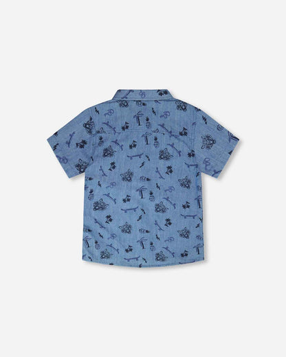 Chambray Short-Sleeve Shirt Blue Printed Skateboards
