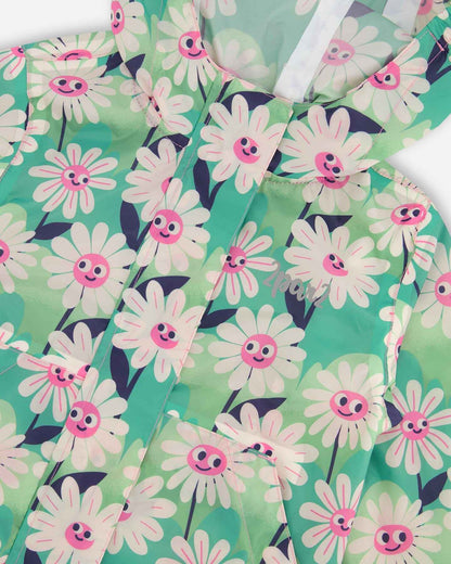 Packable Windbreaker In Polyester Green Smiling Flower Print