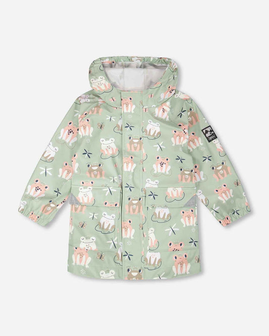 Green raincoat with color-changing frogs