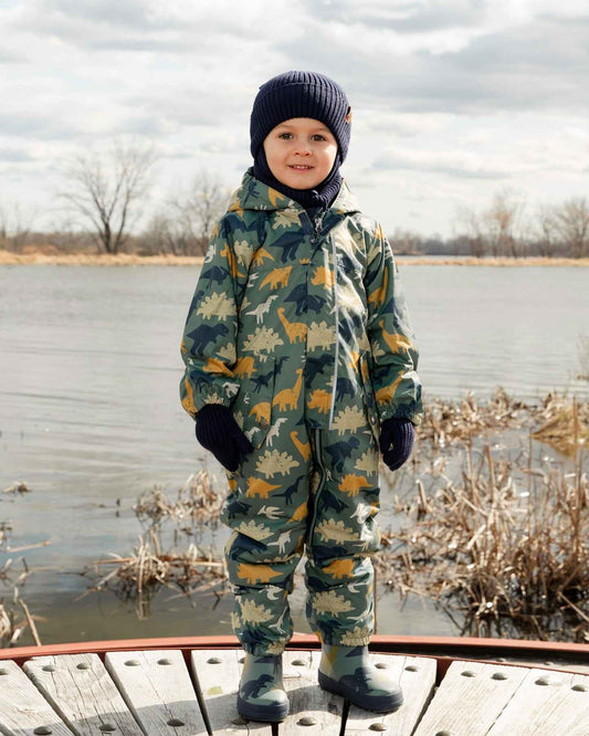 Rain Boots In Natural Rubber Green Dinosaur Print
