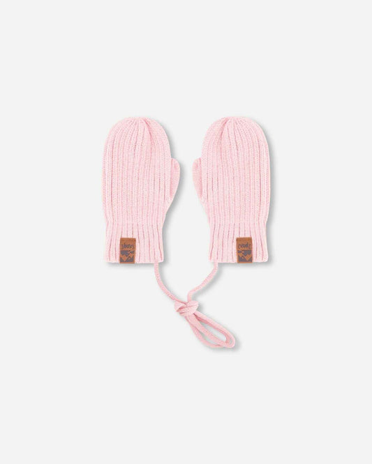Baby Knit Mittens With Cord Pale Pink