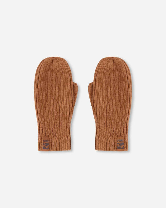 Ribbed Knit Mittens Brown