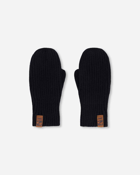 Ribbed Knit Mittens Black