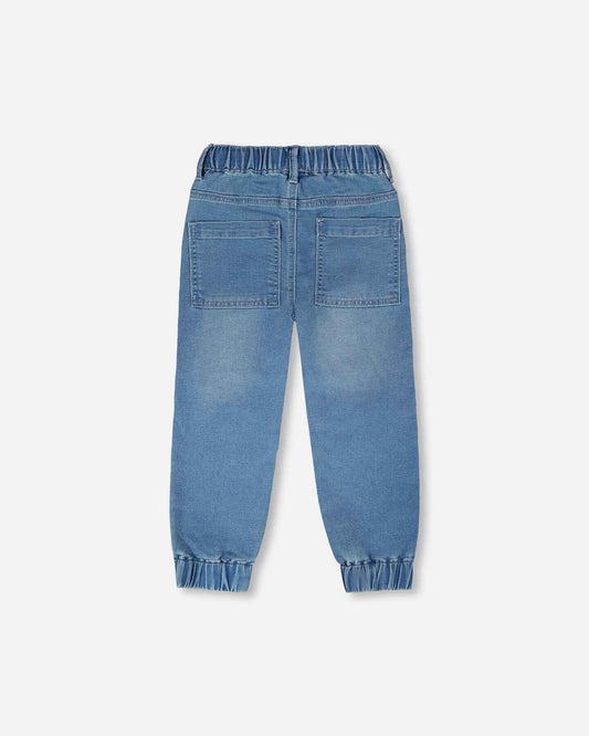 Stretch French Terry Denim Jogger Light Blue