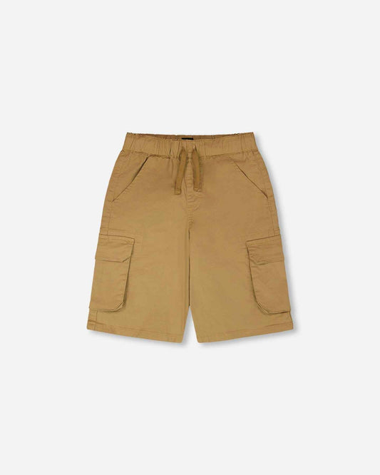Stretch Twill Bermuda With Cargo Pockets Beige