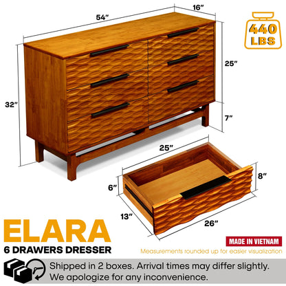 Elara Solid Wood Dresser with 6 Drawers