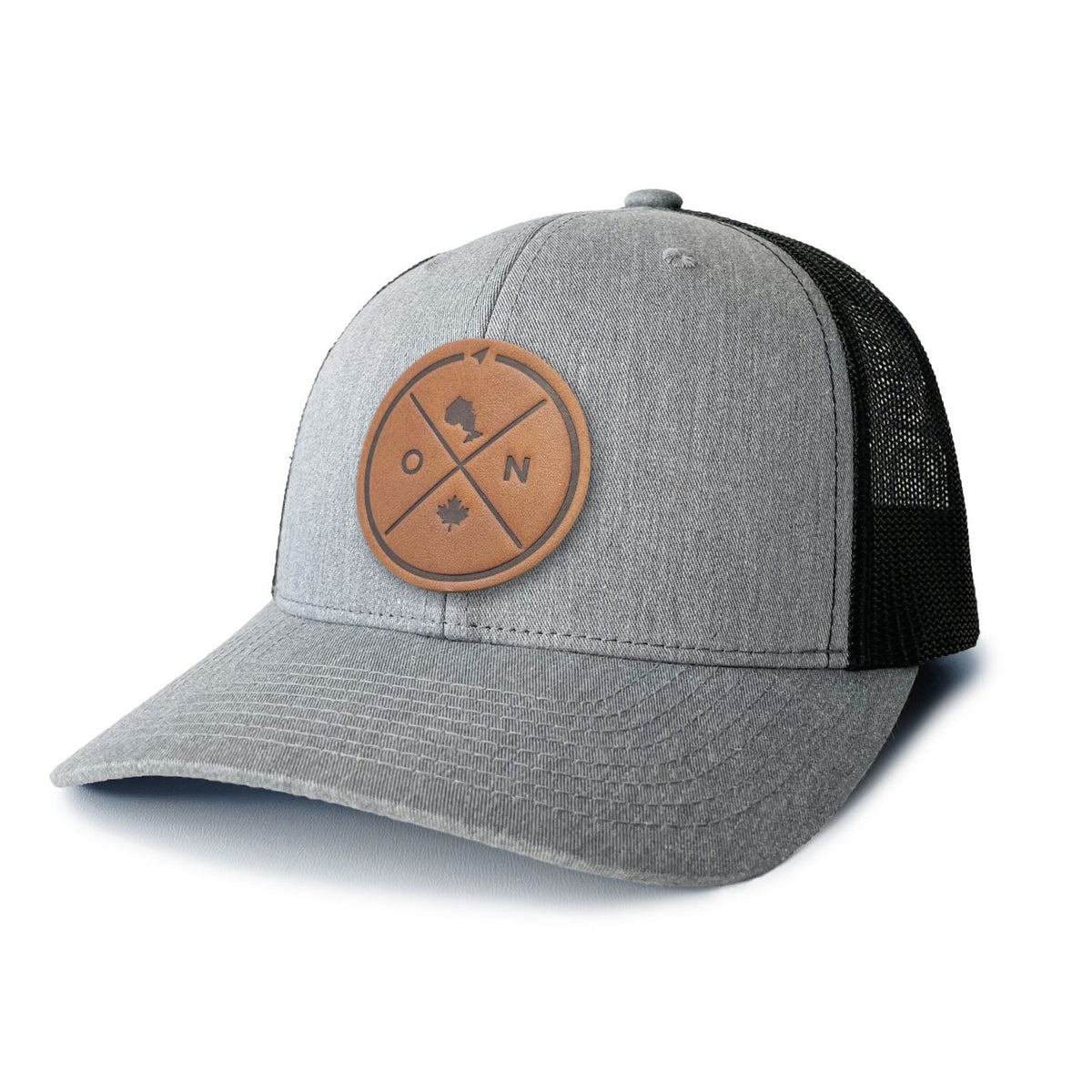 Ontario Compass Leather Patch Trucker Hat