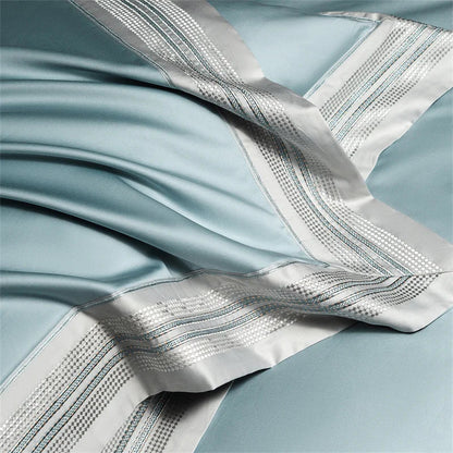 Heirloom Harmony Luxury Embroidered Egyptian Cotton 1000 TC Duvet Set - Aqua Blue/Champagne/Blush/Jade Green/Light Grey/Blue