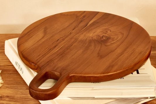 Plateau rond en bois de teck