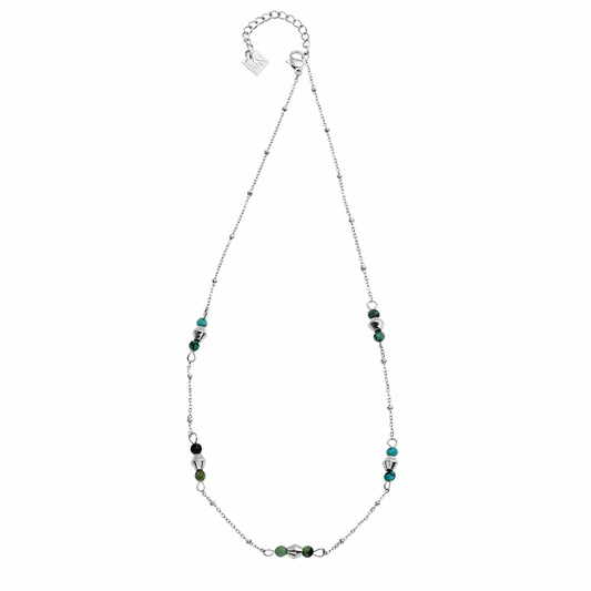 IMANI Silver (White Gold): Mix Bead Dainty Chain Necklace featuring Natural Stones