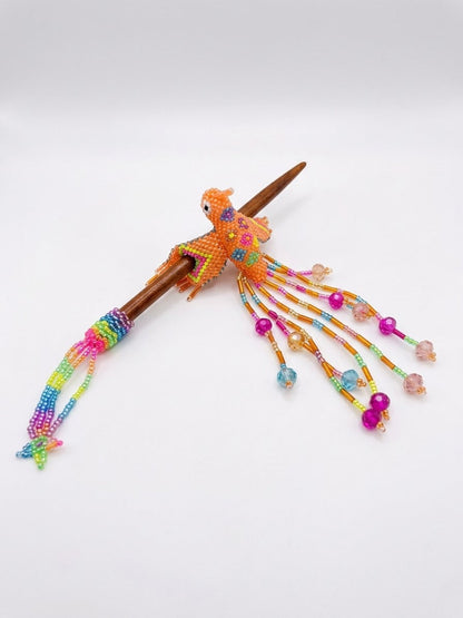 Orange Hummingbird Beaded Hair Stick