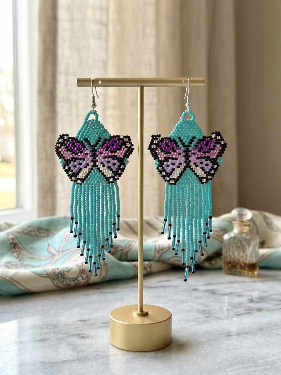 Turquoise Beaded Dancing Wing Earrings