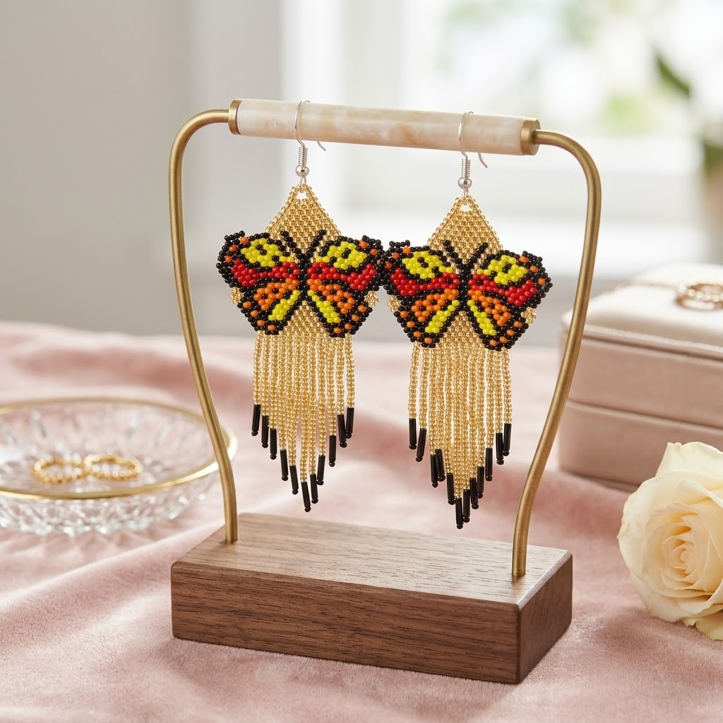 Gold Beaded Dancing Wing Earrings