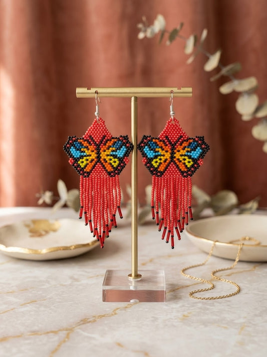 Red Beaded Dancing Wing Earrings