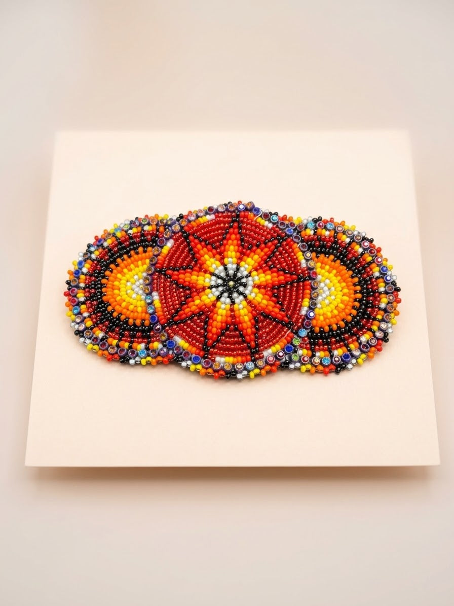 Red Native American Beaded Barrettes