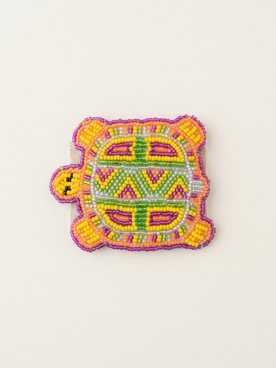 Beaded turtle Barrette Yellow accent