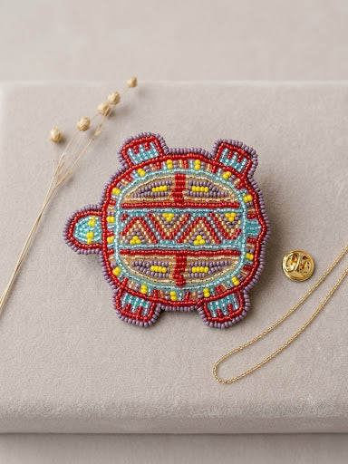 Beaded turtle Barrette Red accent