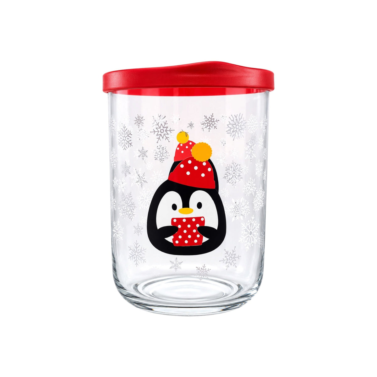 Holiday Glass Storage Jar with Red Lid 
Christmas Edition 34 oz - LAV DUO - 1 Piece