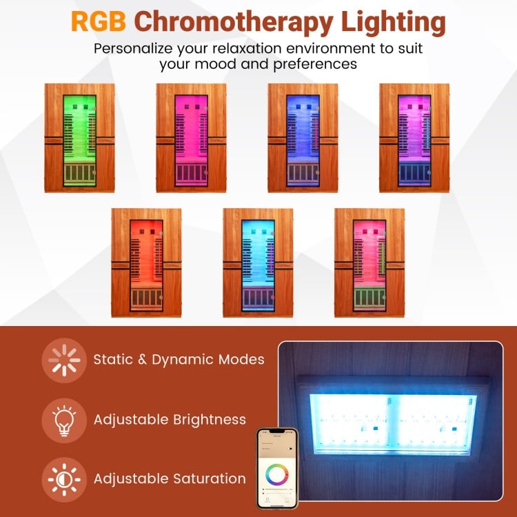 PREORDER NOVEMBER 2026-Costway 2-Person Dual Therapy Full Spectrum Infrared Sauna with Red Light Panel, WiFi App Control, Chromotherapy & Bluetooth – Okoume Wood- Fully Loaded Indoor Spa