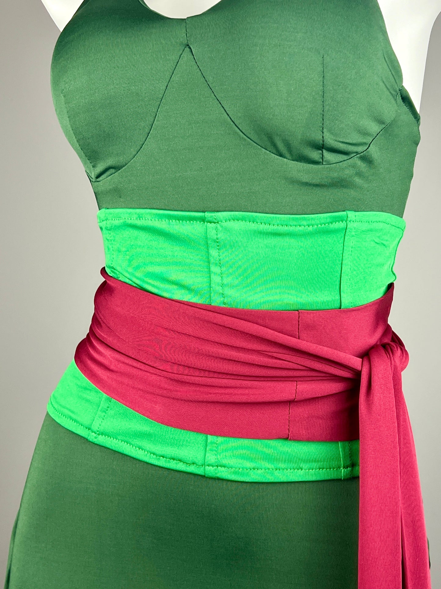 Female Zoro Cosplay Green Sleeveless High-slit Long Dress Halloween Costume