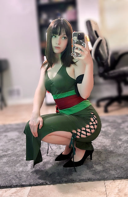 Female Zoro Cosplay Green Sleeveless High-slit Long Dress Halloween Costume