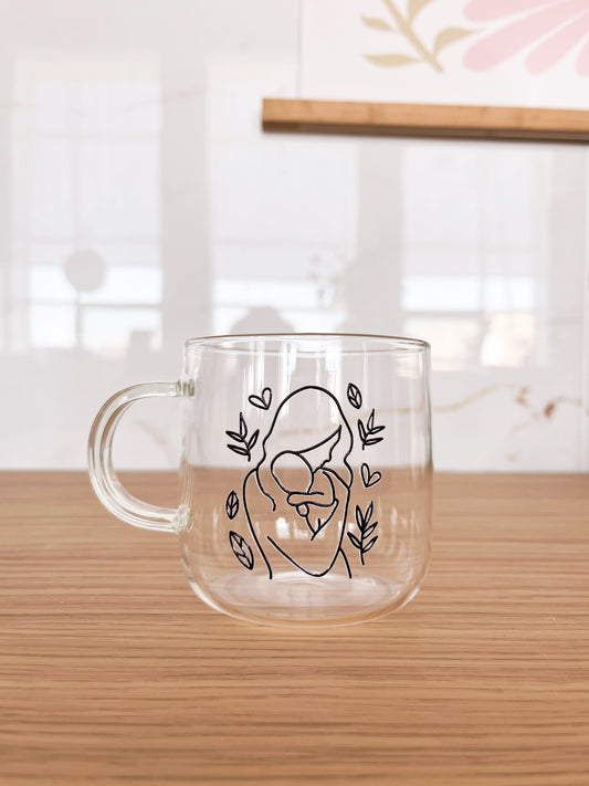 Tasse en verre clair - Maman line art