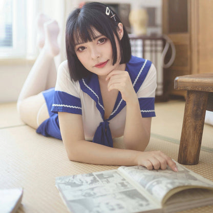 Anime Japanese JK Sailor Style Sexy Spandex Cosplay Costume Lingerie
