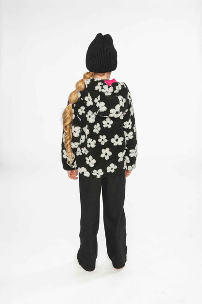 Reversible Mid-Season Jacket Pink And Black Printed Flowers