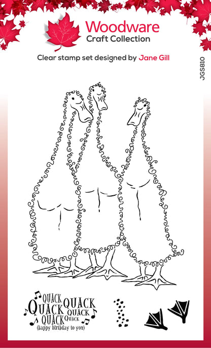 Woodware Clear Singles Fuzzie Friends Morris, James & Bill the Ducks 4 in x 6 in Stamp