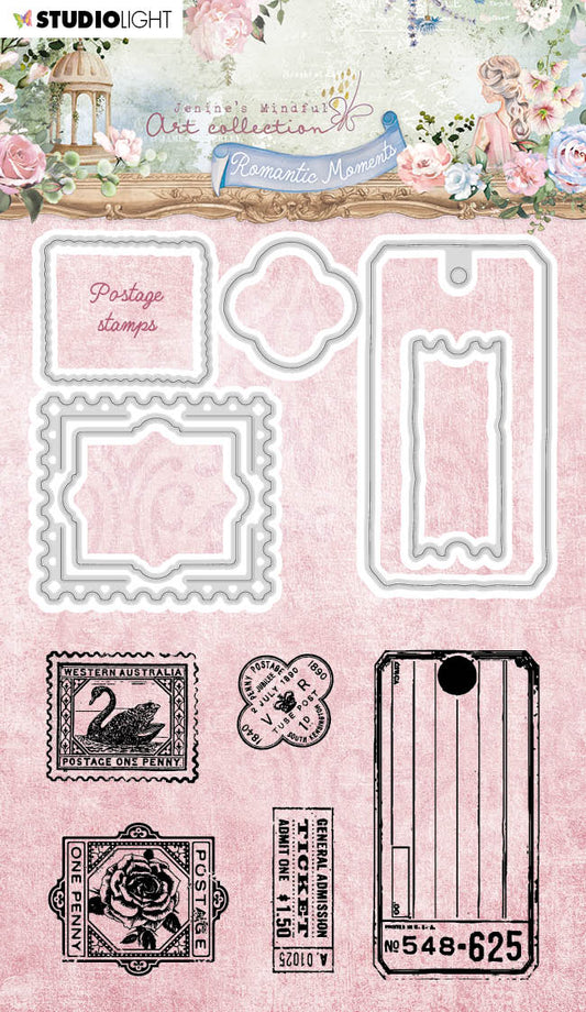 JMA Stamp & Cutting Die Postage Stamps Romantic Moments 99x142x3mm 11 PC nr.63