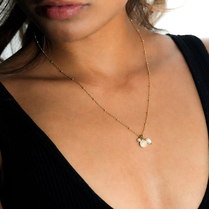 KAAMIL Gold: Retro Art Deco Charms Necklace with a Beaded Chain