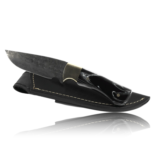 Ginza Steel Kaito Skinner Knife – 4” Damascus Blade + Sheath