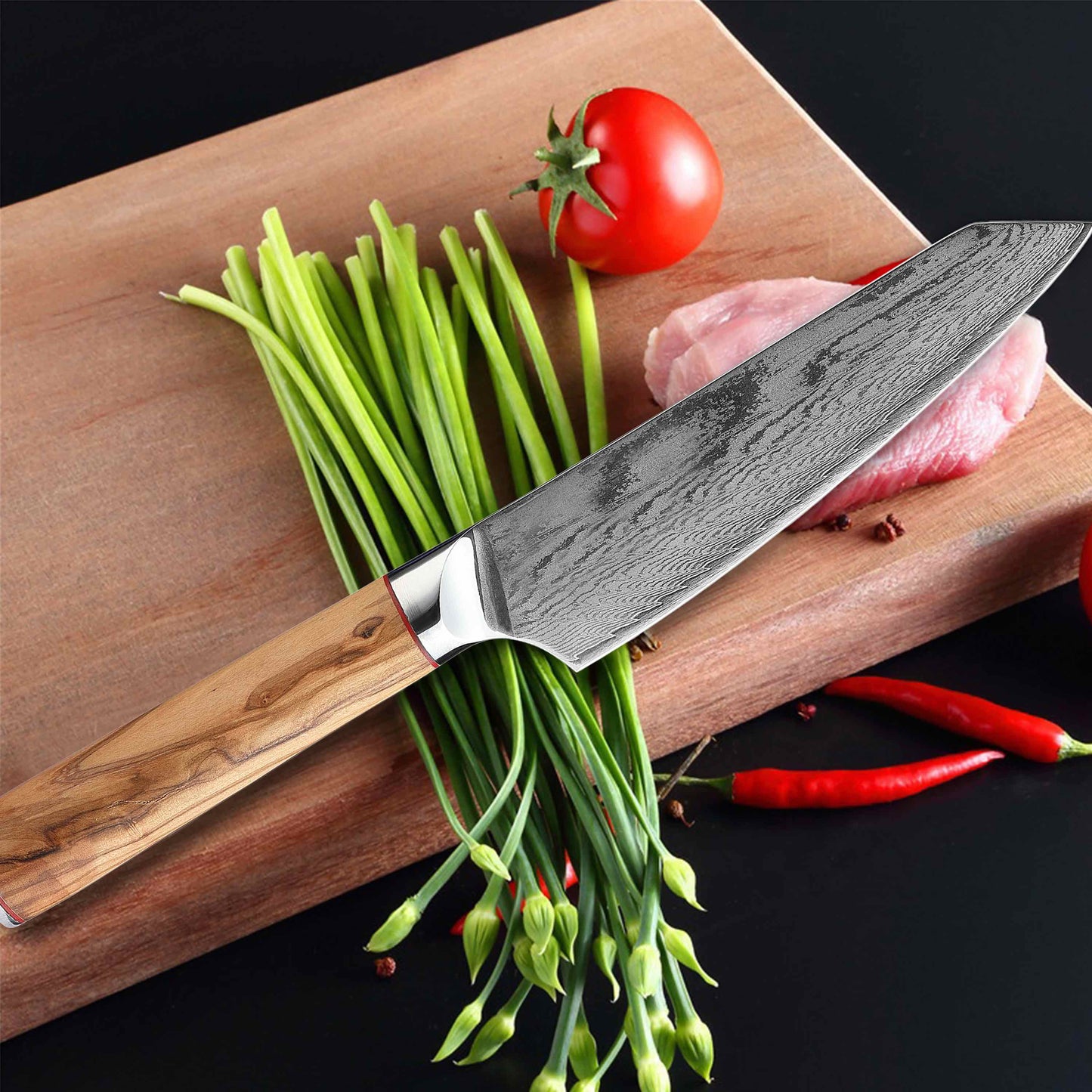 Ginza Steel MIA 17 Chef Knife 6.5” – Damascus AUS10 Steel, 67-Layer, Olive Wood Handle