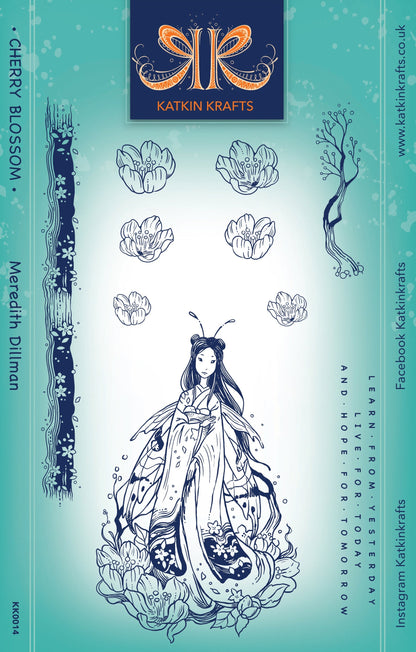 Katkin Krafts Cherry Blossom 6 in x 8 in Clear Stamp Set