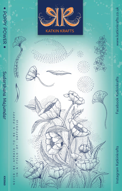 Katkin Krafts Poppy Power 6 in x 8 in Clear Stamp Set