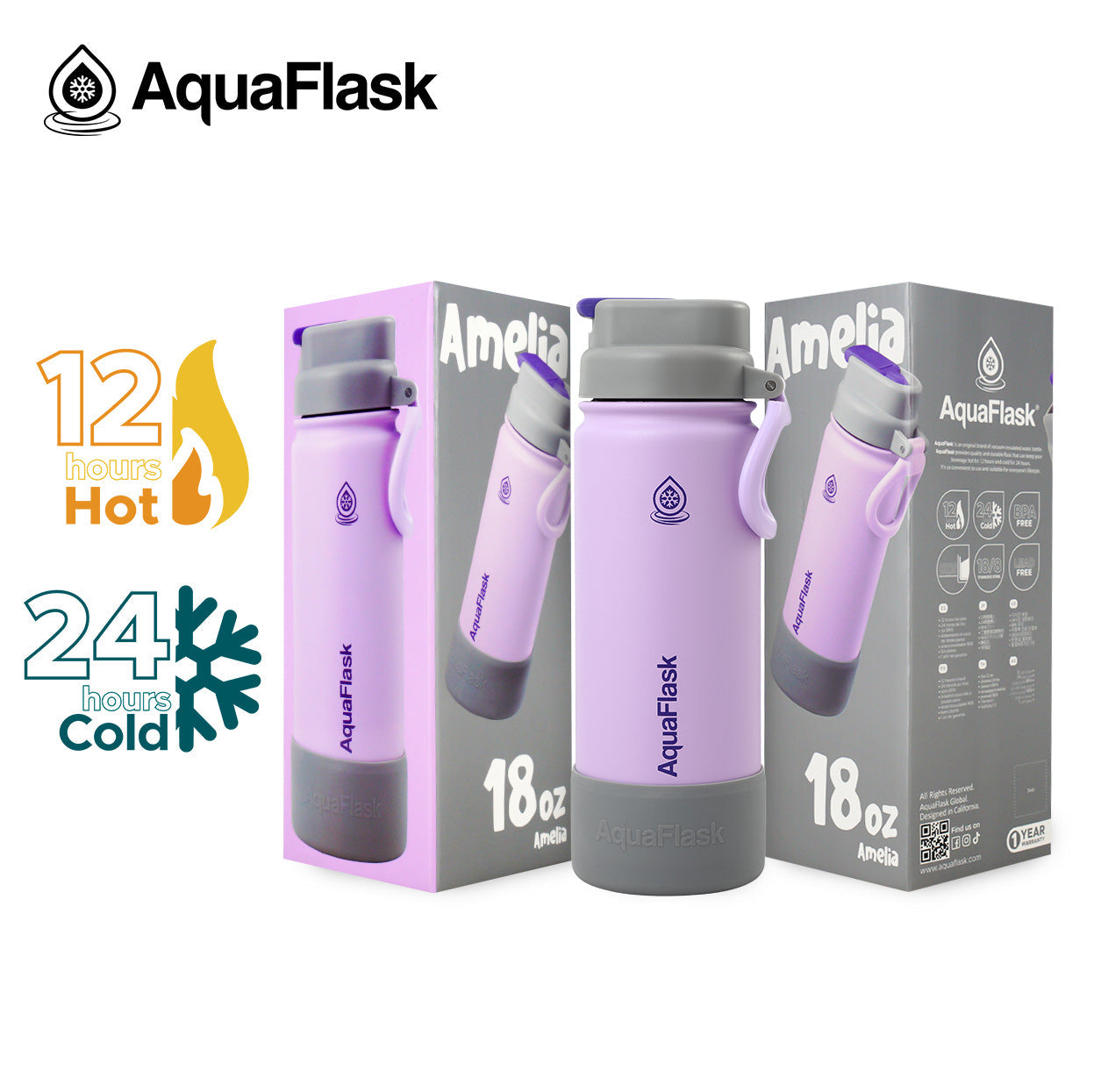 AquaFlask Kids FlipSip 532mL (18oz) Water Bottles