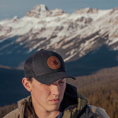 Canada Strong and Free Leather Patch Trucker Hat