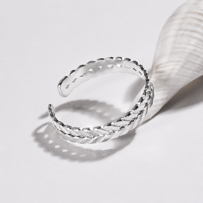 LUCAS Silver (White Gold): Double Stacked Herringbone Design Textured Ring