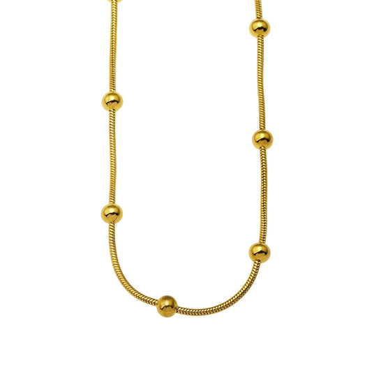 MAKARIA:  Snake-Skin Textured Chain Necklace with Ball Shaped Beads