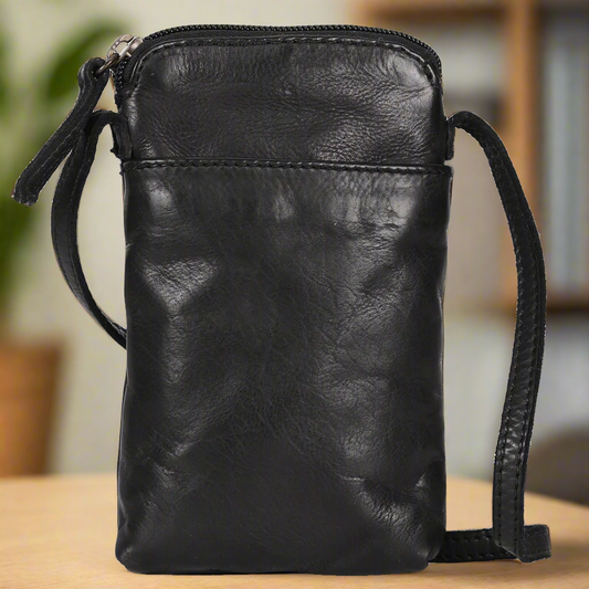 MET Small Leather Crossbody Bag | Compact Phone Bag with Front & Back Pockets
