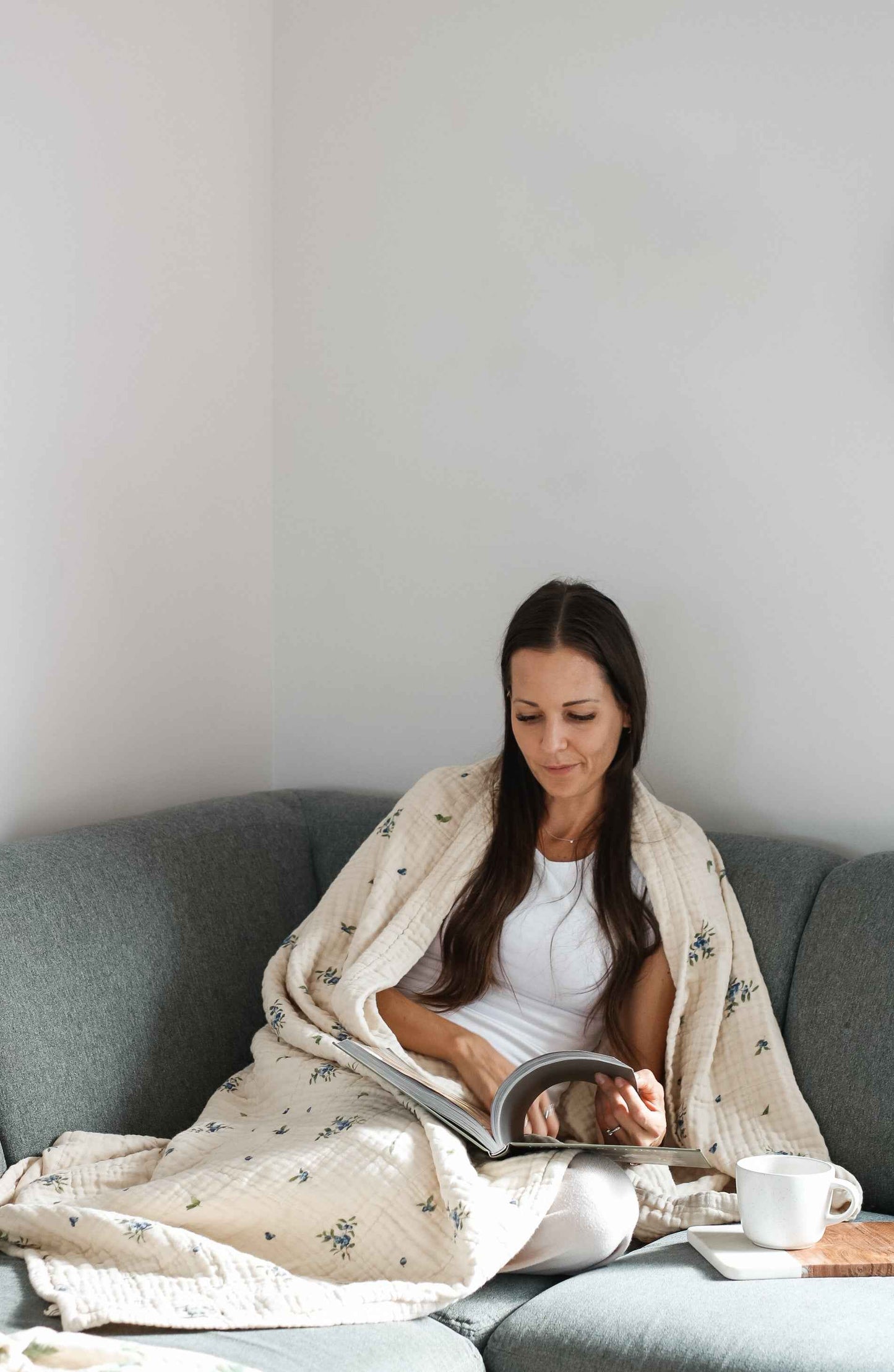 Organic Cotton Muslin Blanket, 4 Layers, Twin Size (60 X 74) - Blueberry