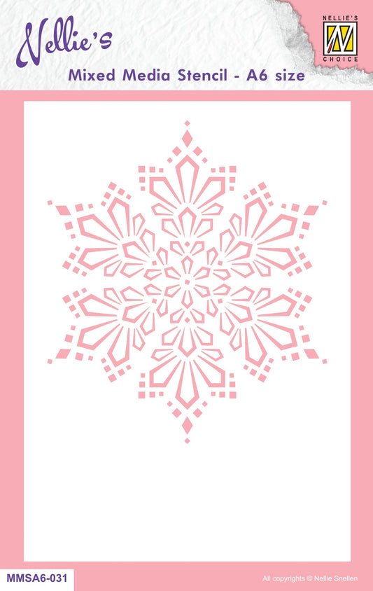 Nellie's Choice Mixed Media Stencil A6 Size - Christmas - Snow Crystal
